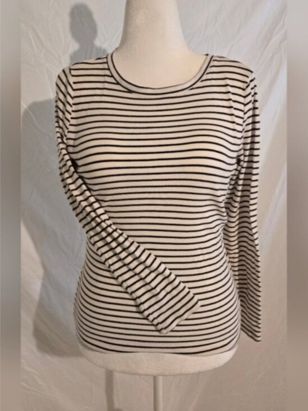 Time and Tru Black and Cream Striped Long Sleeve Tee. Versatile